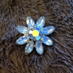 Weiss Blue With Aurora Borealis Crystal Flower Brooch RARE